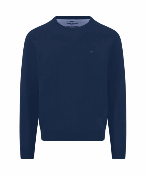Fynch-Hatton-O-Neck-Superfine-Puuvillaneule-ink-blue edestä