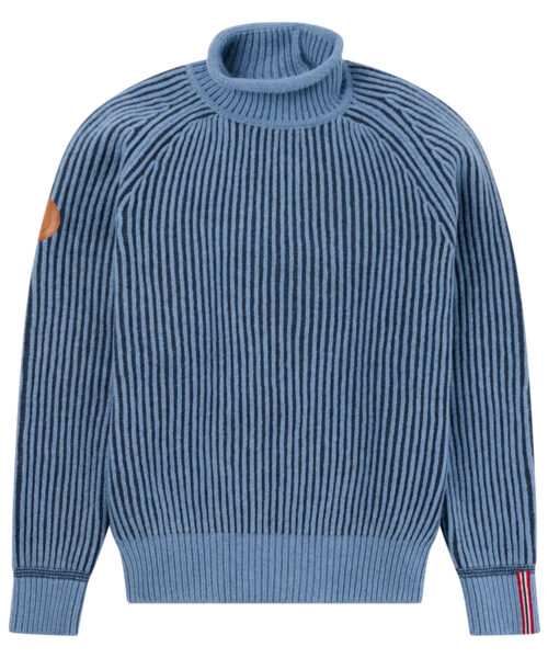 Amundsen Gard men's Merino wool sweater front - fjord blue