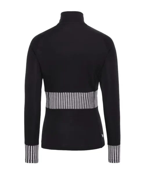 Kari Traa Ines Half Zip -merinovillainen kerrastopaita korkealla kauluksella ja pohjoismaisella neulekuviolla black takaa