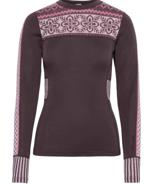Kari Traa Ines Long Sleeve naisten merinovillainen kerrastopaita skandinaavisella neulekuviolla edestä