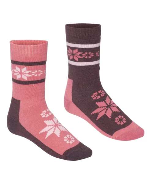 Kari Traa Rusa Socks 2-pack -villasekoitesukat kahdella kontrastivärisellä kuosilla cocoa powder