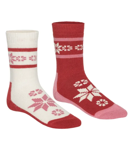 Kari Traa Rusa Socks 2-pack -villasekoitesukat kahdella kontrastivärisellä kuosilla salsa