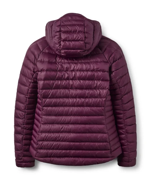 Rab Women's Microlight Alpine Down Hoody -naisten untuvatakki hupulla mulberry, takaa